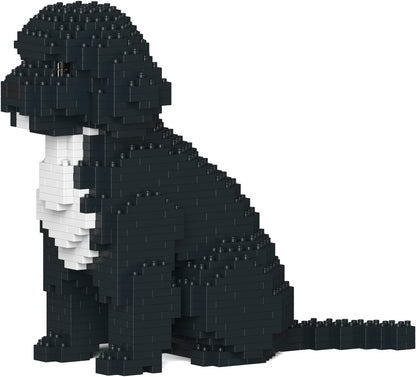 Brick-built cockapoo dog sculpture in light brown sitting upright – view 2