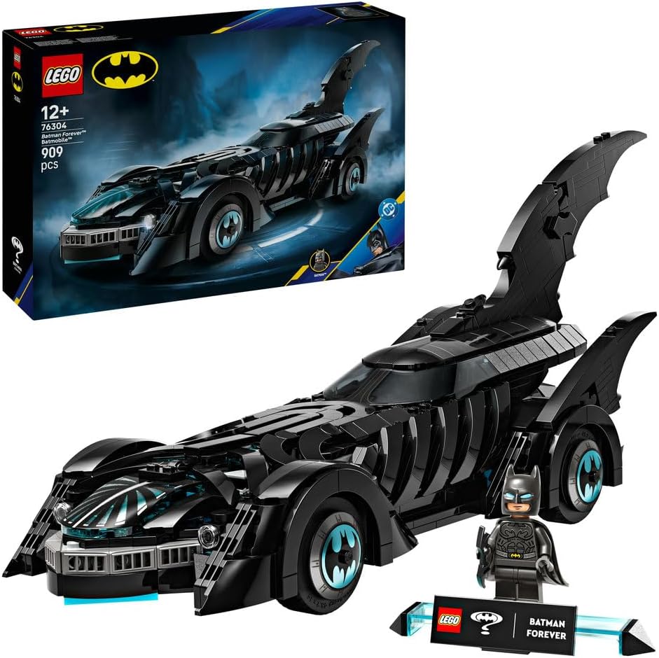 Brick-built armored patrol vehicle with a masked hero figure and spotlight tower – view 3