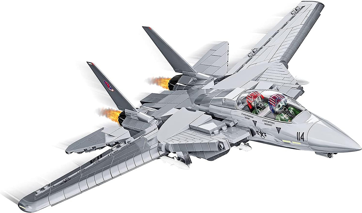 Built 1:48 swing-wing fighter jet brick model with two pilot figures