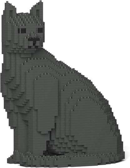 Finished black and white cat sculpture built from interlocking plastic bricks – view 9