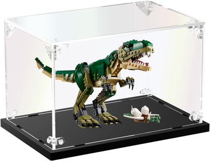 Clear acrylic display box holding a round superhero shield brick model – view 4