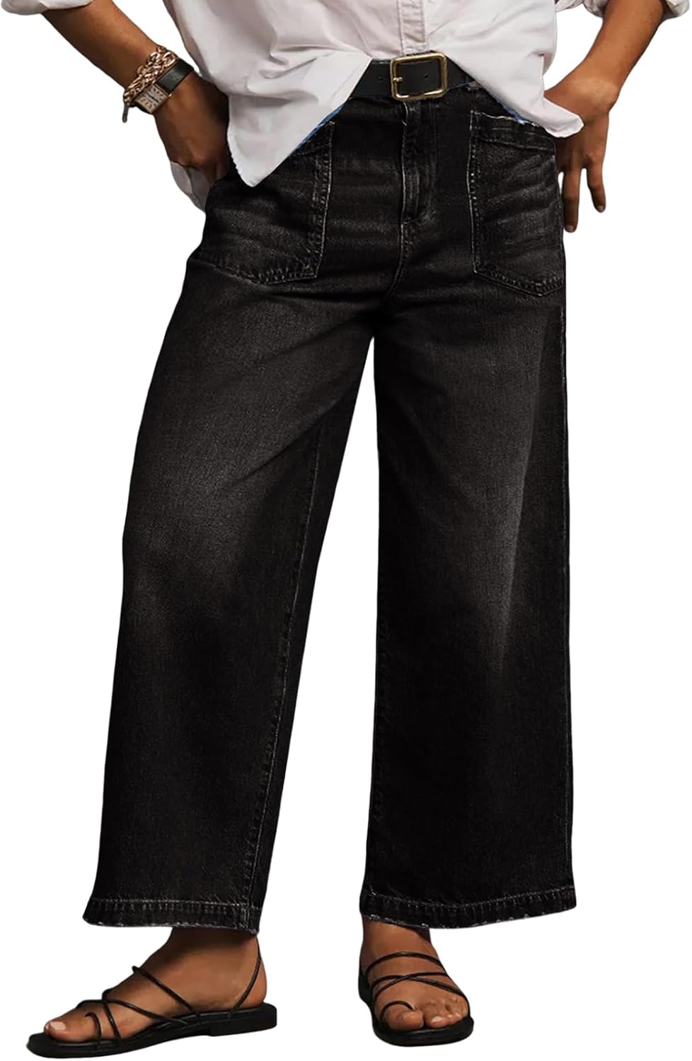 Women's Plus Size Wide Leg Jeans - High Waisted Baggy Stretch Denim with Pockets in Sizes 1X to 5X - 1X