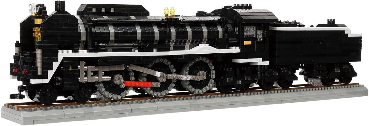 Palm-size micro brick model of a black steam locomotive