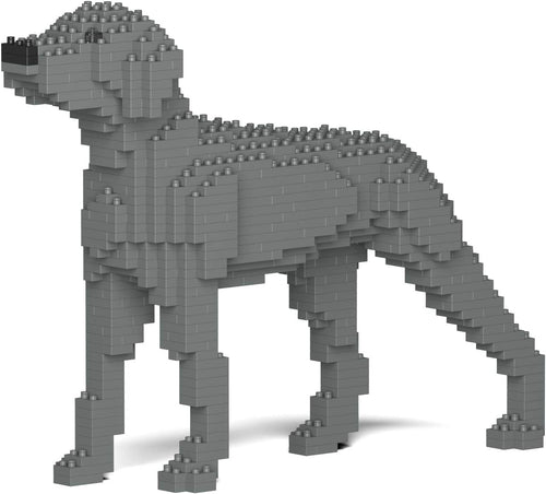 Brick-built standing Weimaraner dog sculpture