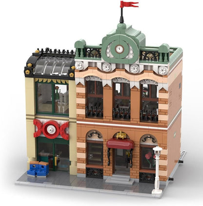 Built modular modern house brick model with garage, two buildings side by side – view 6
