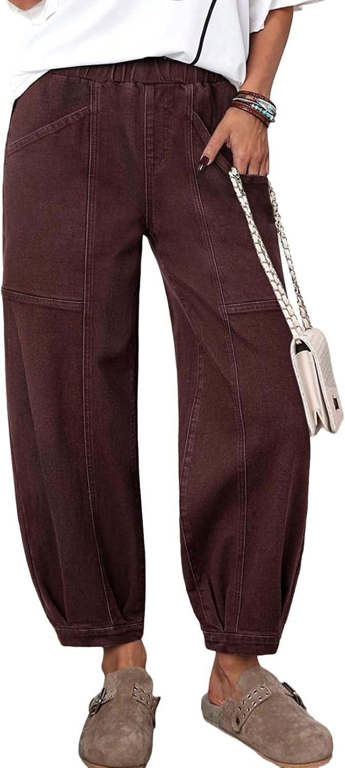 Women's High Waisted Barrel Jeans - Cropped Stretch Denim Ankle Pants for Western Weekend Outfits - 4