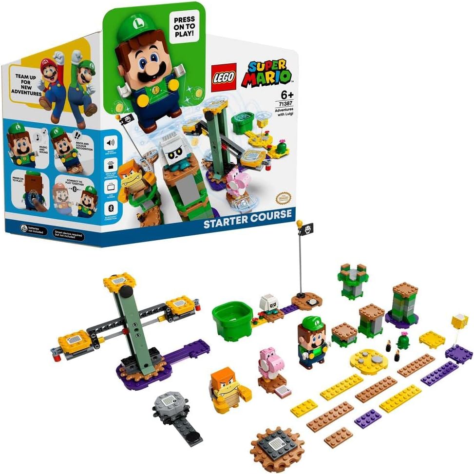 Interactive platform game starter course built from bricks with spinning and seesaw challenges