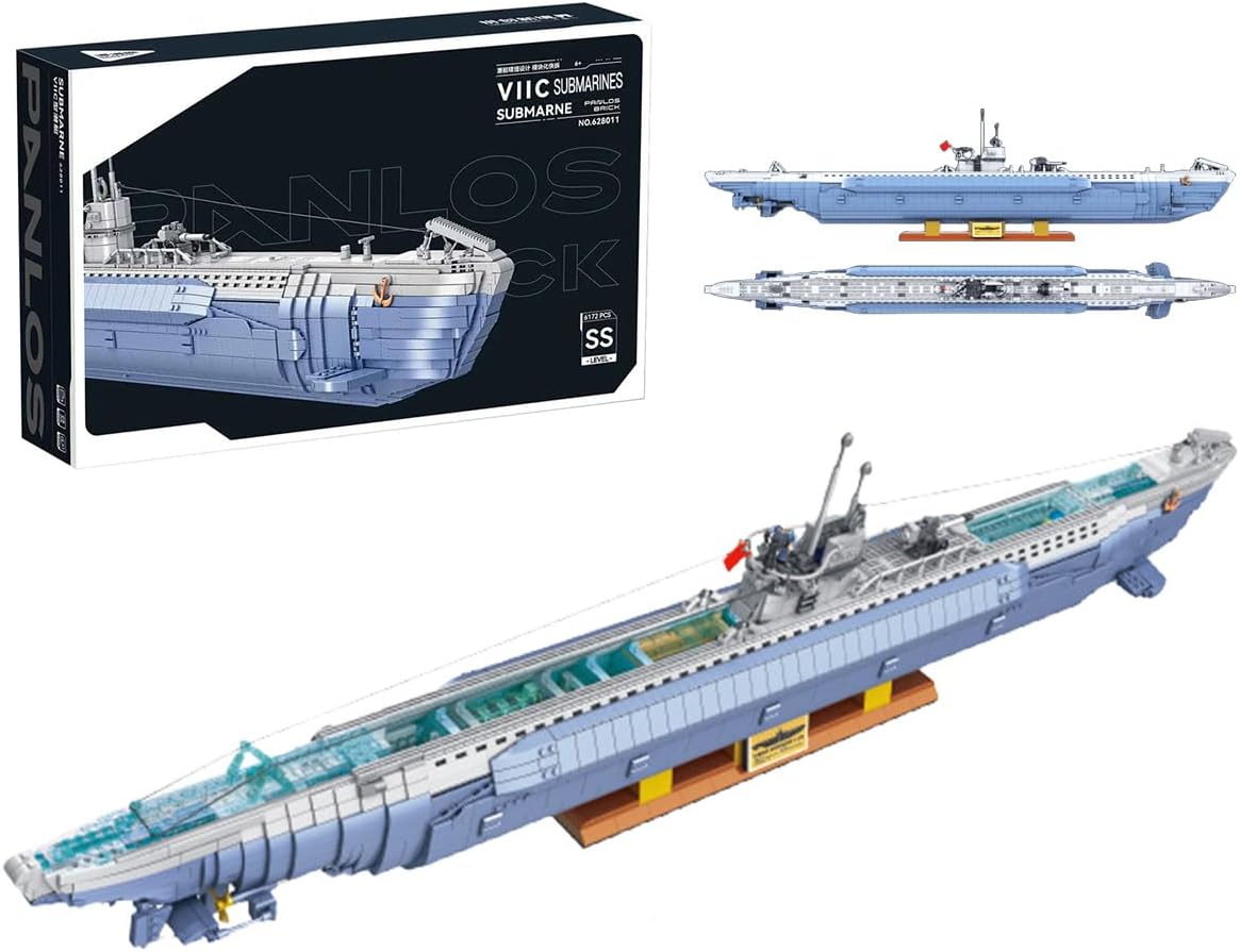 Brick-built Los Angeles-class nuclear submarine on a display stand – view 2
