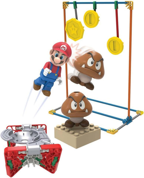 Building set with hero figure on a launcher facing a spinning stack of enemies
