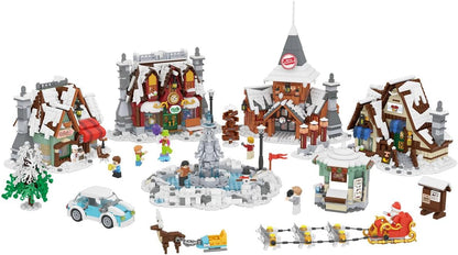 Built snowy holiday bakery with red awning, fountain and snack stand – view 3