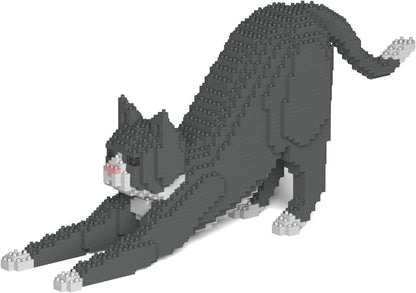 Grey and white tuxedo cat brick sculpture – view 3