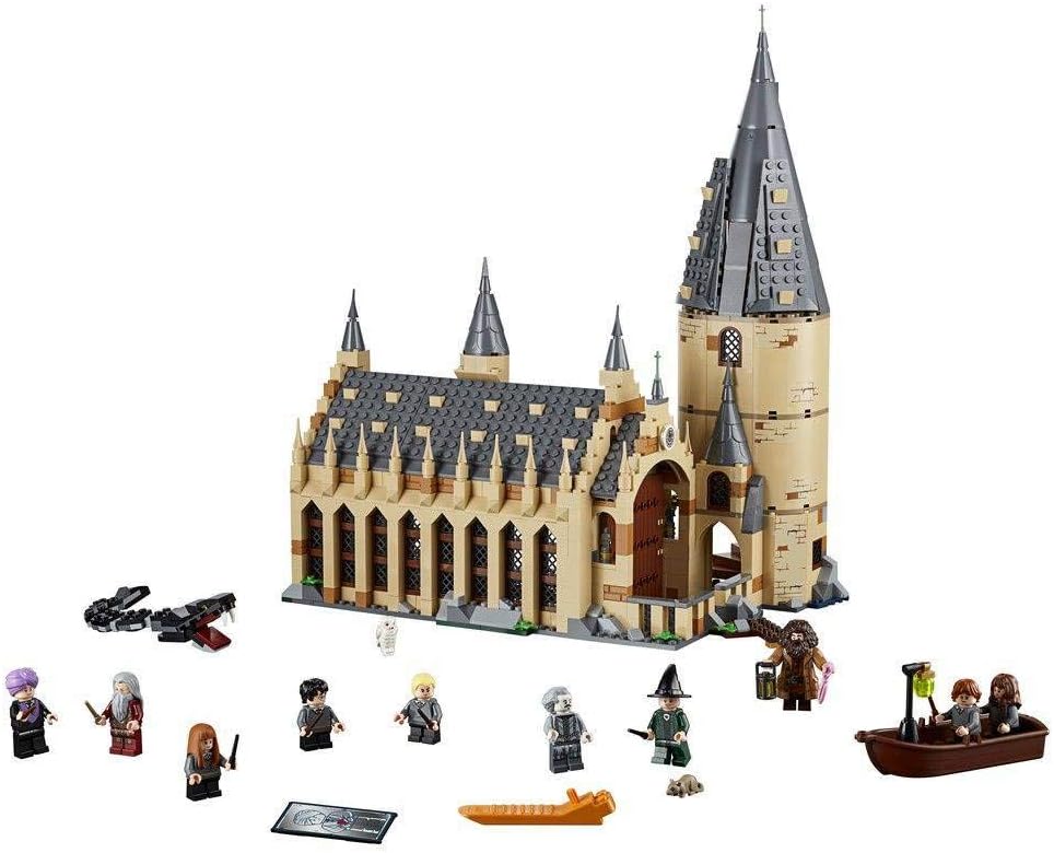 Brick-built four-level wizard castle great hall with tower and moving staircase