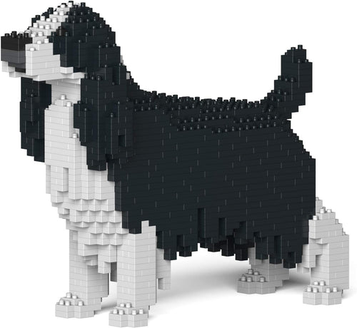 Brick-built English Springer Spaniel dog sculpture with long ears standing
