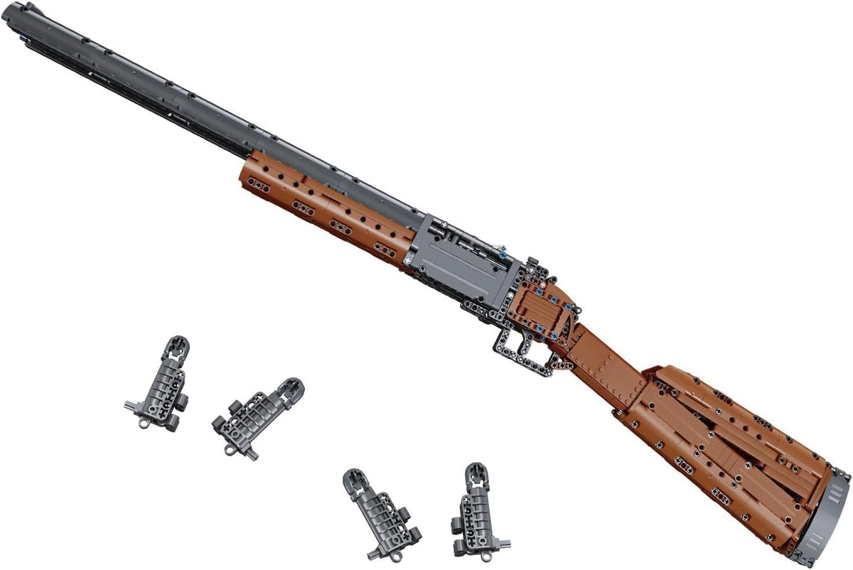 Life-size brick-built submachine gun model shown in black – view 4