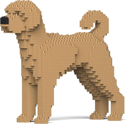 Curly Labradoodle dog brick sculpture sitting – view 3