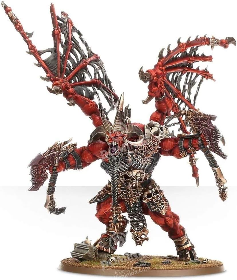 Unpainted plastic miniature of a winged demon warrior holding two axes