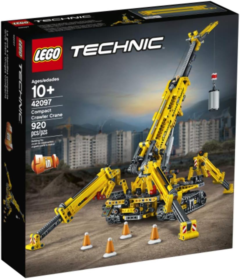 Brick-built crawler crane with extended boom and outriggers – view 2
