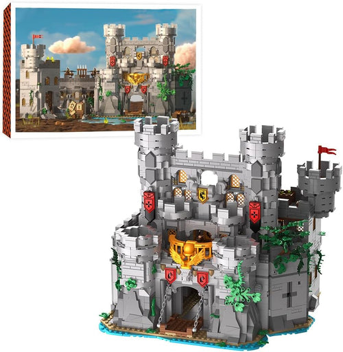 Large medieval stone castle brick model with towers and walls