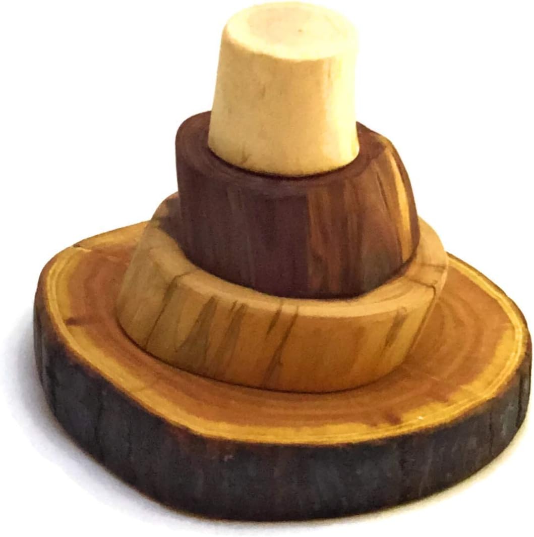 Assorted handmade hardwood branch blocks with bark edges in circles and varied shapes