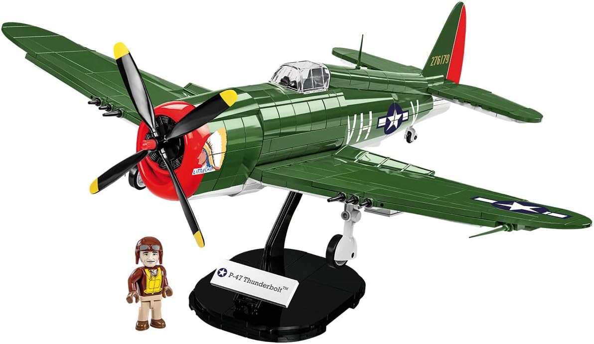 Brick-built World War II fighter plane model with propeller and wing markings