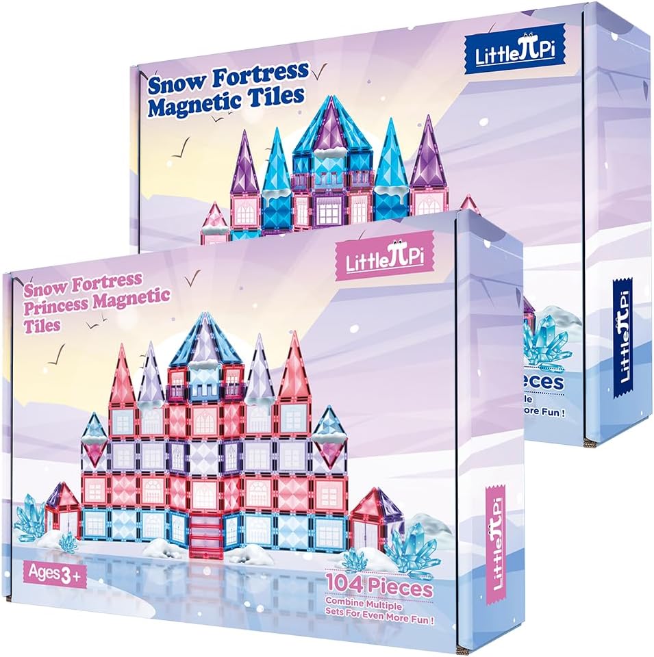 Colorful magnetic tile princess castle with diamond-shaped blocks