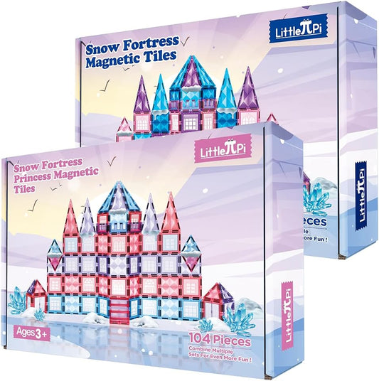 Colorful magnetic tile princess castle with diamond-shaped blocks