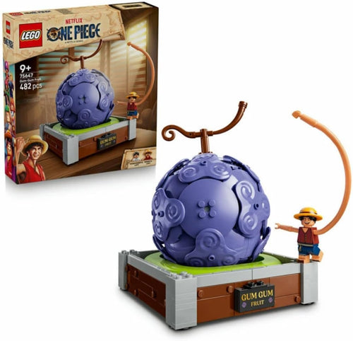 Built rubber fruit brick model with open top and two figures