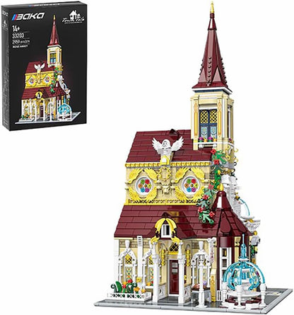 Brick-built medieval stone church with bell tower and arched windows – view 2