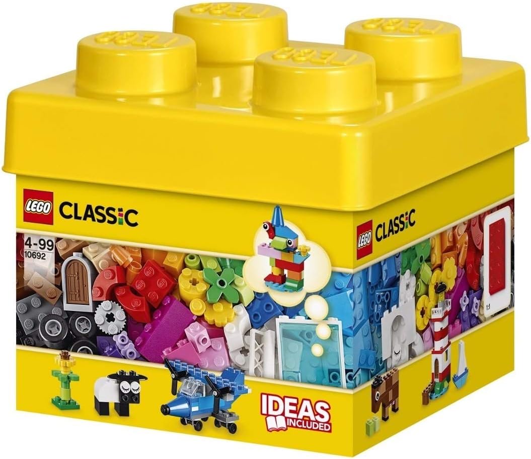 Assorted classic building bricks in mixed colors spread on a table