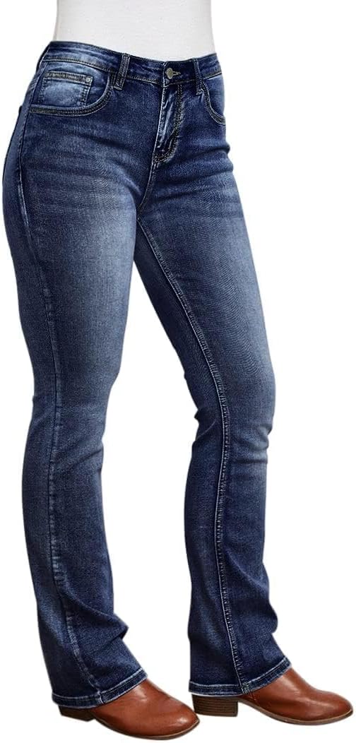 Women's Western Bootcut Jeans - Mid Rise Stretch Denim with Embroidered Pockets for Country Outfits - Small