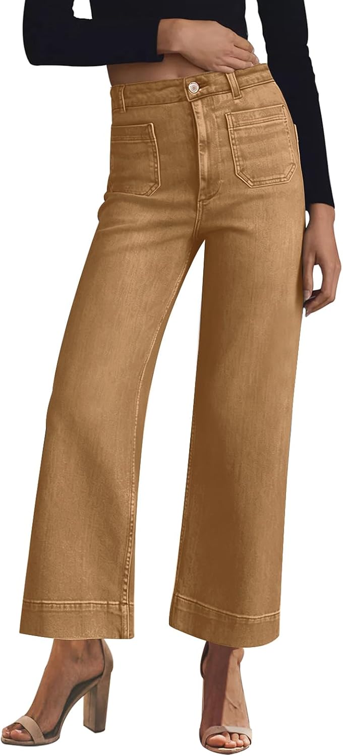 Women's High Waisted Wide Leg Jeans - Straight Leg Stretch Denim with Pockets for Everyday Outfits - 4