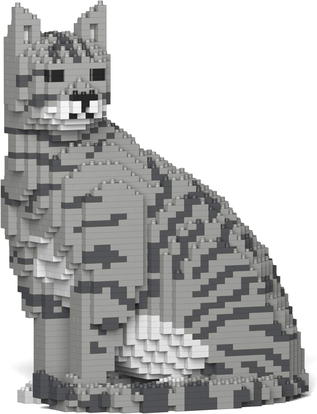 Finished black and white cat sculpture built from interlocking plastic bricks – view 8