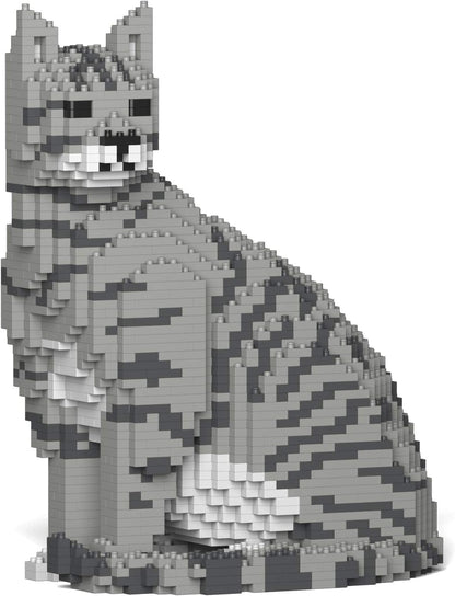 Finished black and white cat sculpture built from interlocking plastic bricks – view 8
