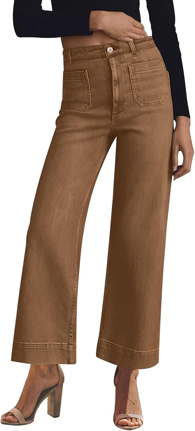 Women's High Waisted Wide Leg Jeans - Straight Leg Stretch Denim with Pockets for Everyday Outfits - 4