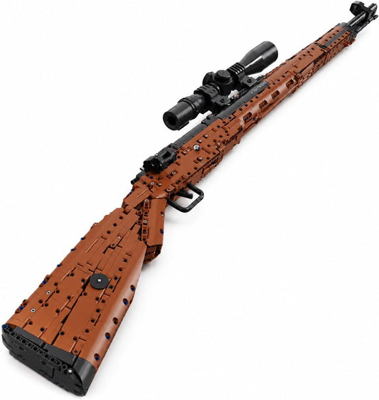 Full-size brown and black brick-built bolt-action rifle display model