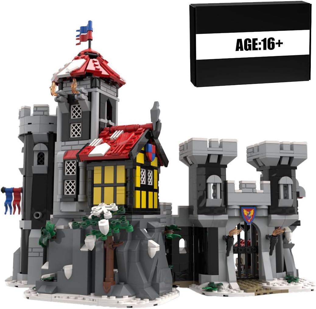 Brick-built medieval volcano outpost with armored knight on guard – view 2