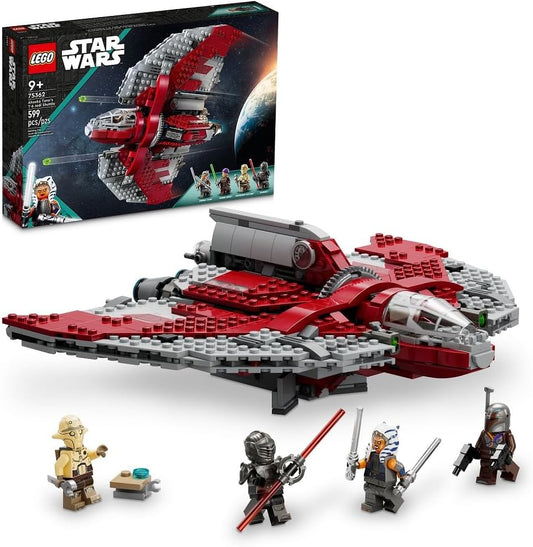 Brick-built shuttle spaceship with landing gear down and minifigure crew