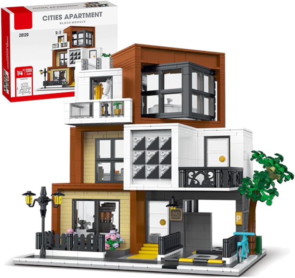 Two-story brick modular house with lights glowing in the windows – view 5