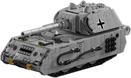 Brick-built World War II super-heavy tank with soldier figures