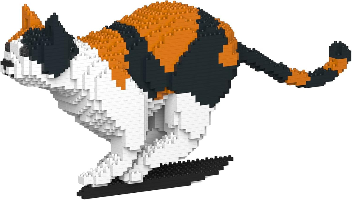 Brick-built orange tabby cat sculpture sitting upright – view 6