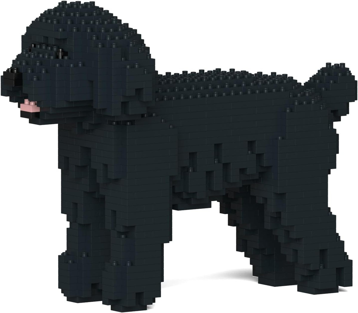 Brick-built toy poodle sculpture with curly coat standing