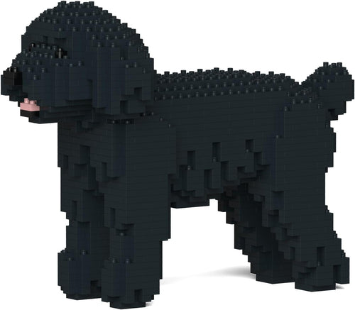 Brick-built toy poodle sculpture with curly coat standing
