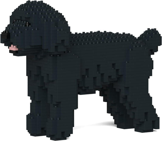 Brick-built toy poodle sculpture with curly coat standing