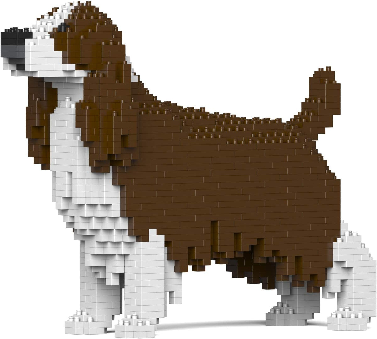 Brick-built English Springer Spaniel dog sculpture with long ears standing – view 3