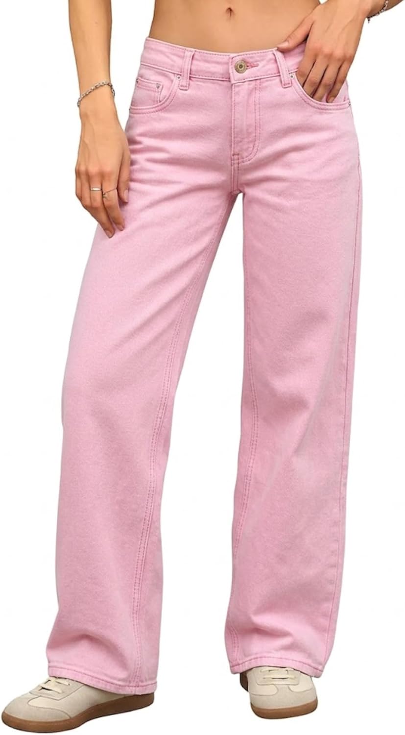 Women's Low Rise Baggy Jeans - Straight Leg Stretch Denim in a Loose Boyfriend Fit for Y2k Outfits - 0