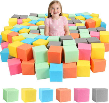 Pile of light blue 5-inch soft foam pit cubes – view 5
