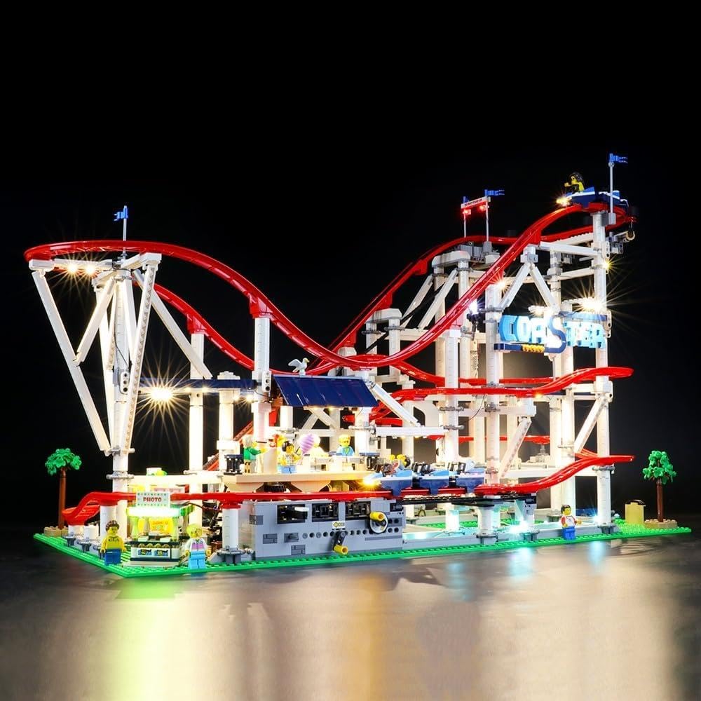 Brick roller coaster model lit with LED lights