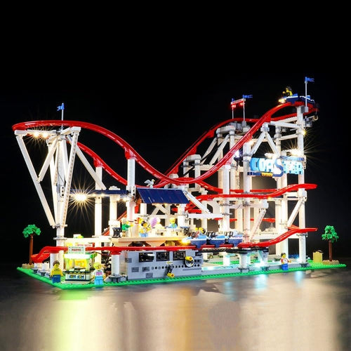 Brick roller coaster model lit with LED lights