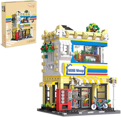 Two-story brick modular house with lights glowing in the windows – view 3