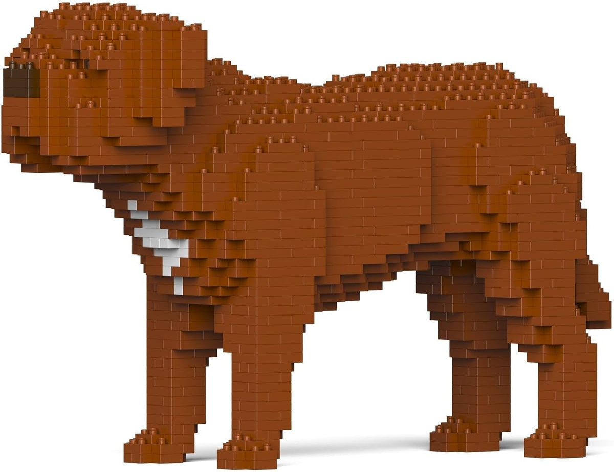 Lifelike reddish-brown brick-built Dogue de Bordeaux mastiff sculpture sitting upright